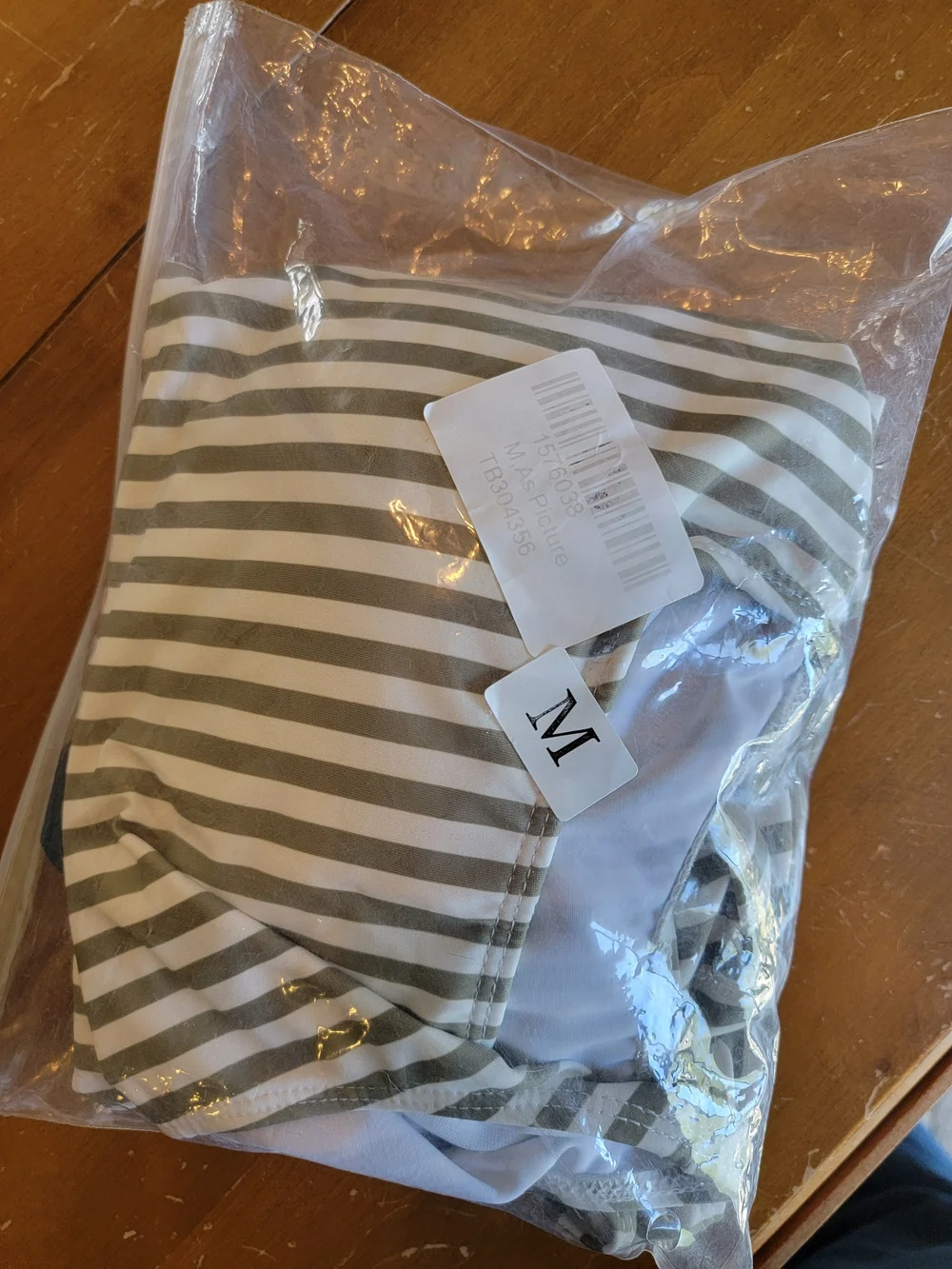Striped Olive Green Tankini Top and Navy Swim Shorts Bikini Set Sz M NWT - Picture 8 of 9